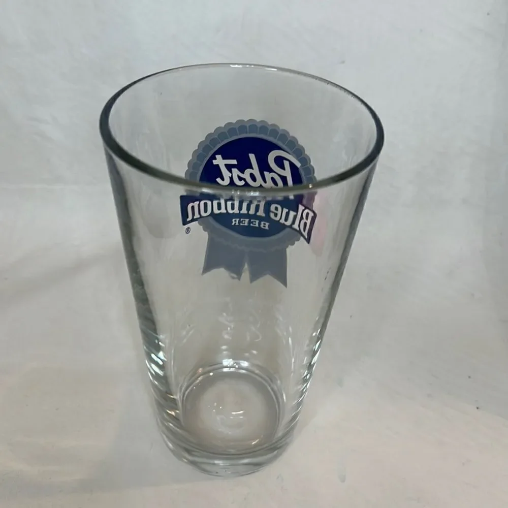 Pabst Blue Ribbon Beer Glass 16 Oz 6 In Tall Blue Bar Accessories 3 1/4 In Round
